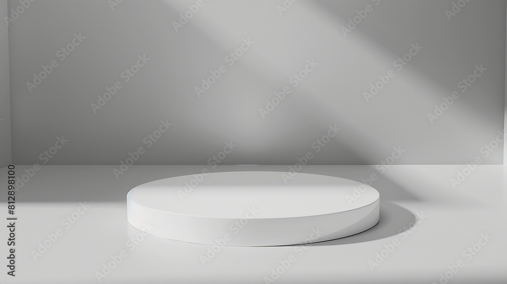 Aufkleber Abstract empty white podium on grey background Mock up stand for product presentation 3D Render Minimal concept Advertising template : Generative AI