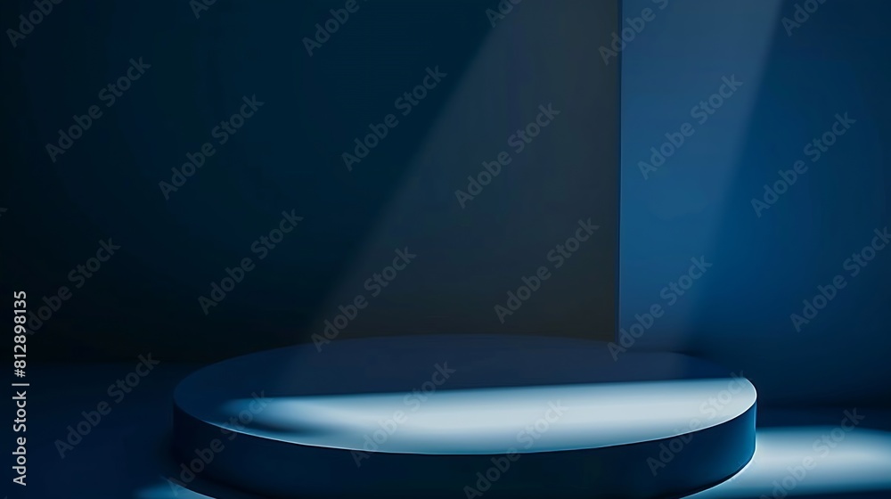 Poster Blue background for product presentation with shadows and light Empty round podium Mockup : Generative AI