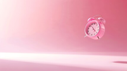 Levitating pink alarm clock on colored background 3D photo Minimalistic still life Creative layout Concept art : Generative AI