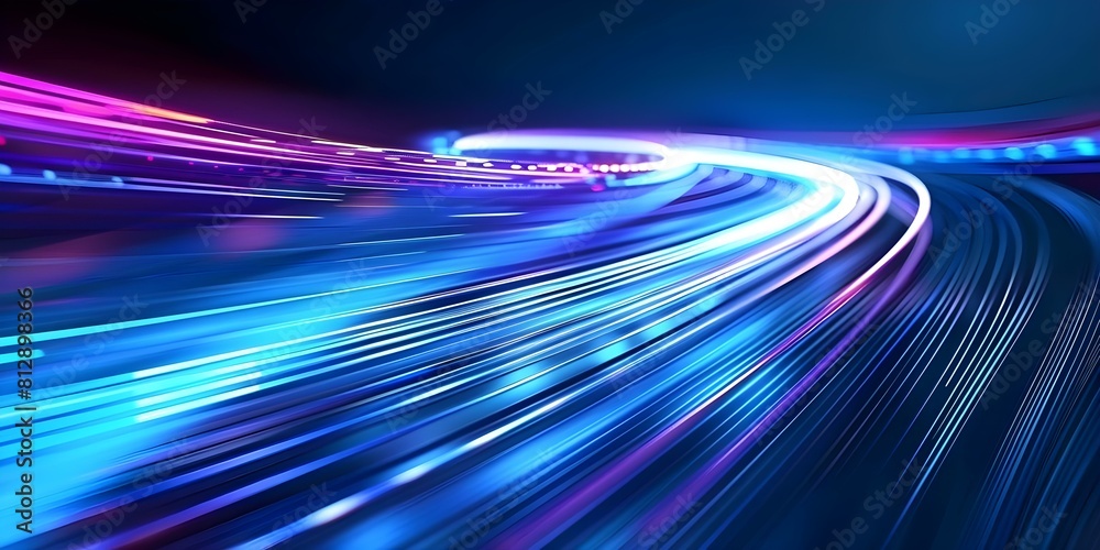 Poster digital code motion in high-tech blue neon cyber space matrix. concept tech industry trends, virtual
