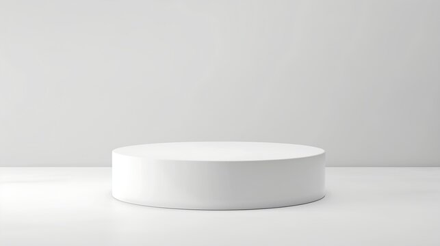 White podium mockup cylinder shape isolated on white background Pedestal stage or platform for product presentation with empty space for display photo template : Generative AI