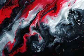 Contemporary Abstract Paint Swirls Background in Beautiful red black white ink paint cloud alcohol drip liquid flow wave abstract splatter color marble background wallpaper generative   - obrazy, fototapety, plakaty