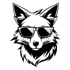 Cool Fox wearing sunglass black silhouette logo svg vector, buffalo icon illustration.