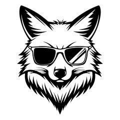 Cool Fox wearing sunglass black silhouette logo svg vector, buffalo icon illustration.