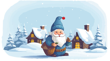 Greeting winter christmas card with fairy gnome sit