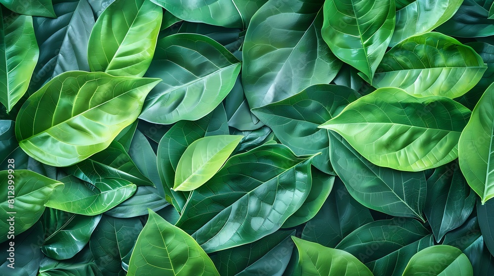 Poster creative layout composition frame of juicy green leaves with beautiful texture with paper card note 