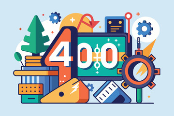 Fototapeta premium The computer screen shows the number forty repeated multiple times, 401 error unauthorized Customizable Semi Flat Illustration