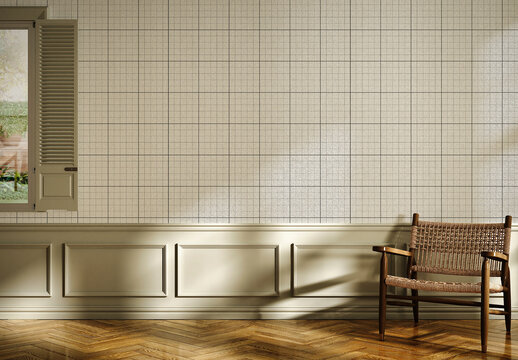 Wallpaper Mockup with Chair and Window