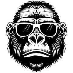 Obraz premium Cool Gorillas wearing sunglass black silhouette logo svg vector, buffalo icon illustration. 