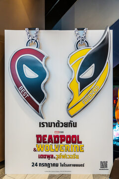 BANGKOK, THAILAND, 10 May 2024 - A beautiful standee of a movie called Deadpool & Wolverine display at the cinema to promote the movie