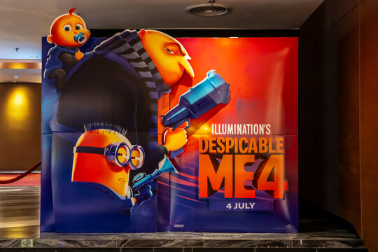 BANGKOK, THAILAND, 10 May 2024 - A beautiful standee of a movie called Despicable Me 4 display at the cinema to promote the movie