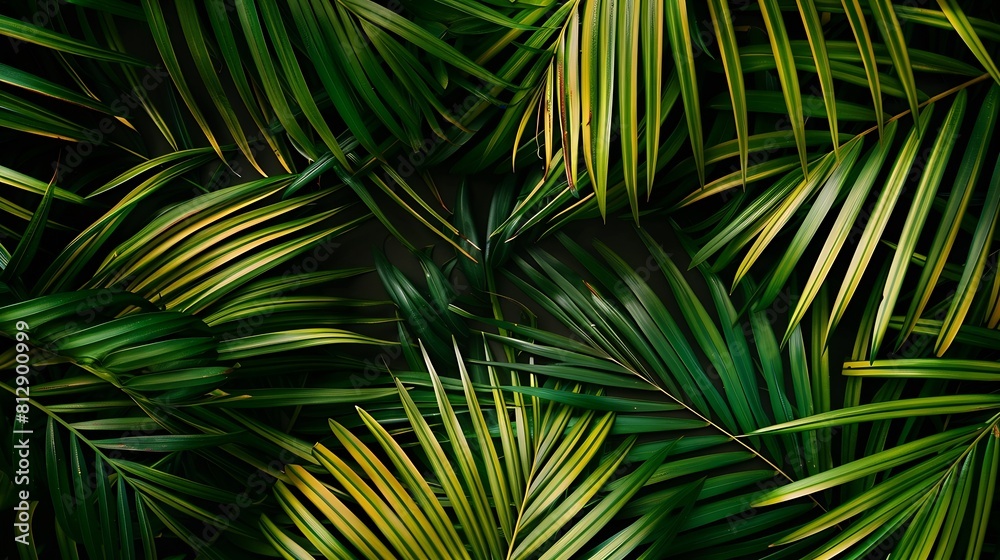Poster summer tropical palm leaves flat lay background with a blank space stylized image : generative ai