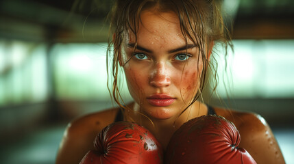 young woman practicing boxing drills alone