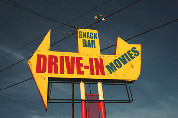 Classic aged and worn vintage drive-in movies sign