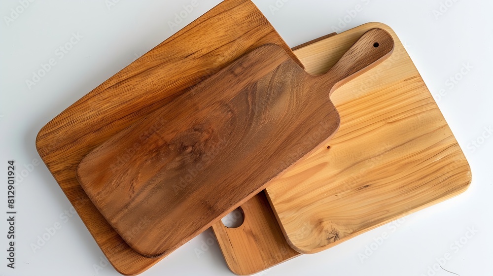 Aufkleber creative layout of cutting boards on a white background round cutting board and square cutting board