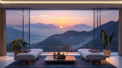 Fototapeta premium Modern indoor landscape under the sunset