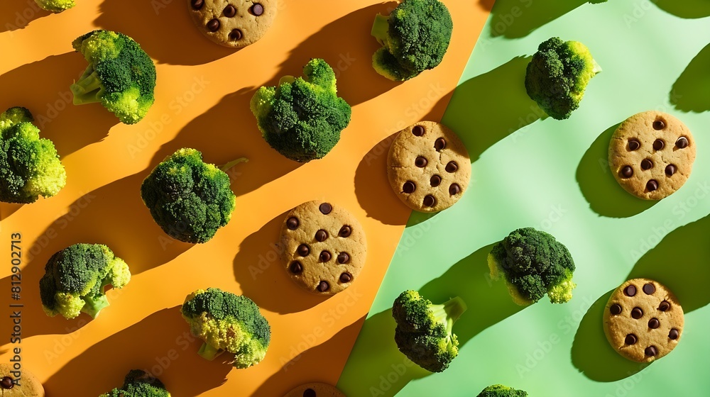 Aufkleber in this board game broccoli beats chocolate chip cookies that means healthy food is better than junk