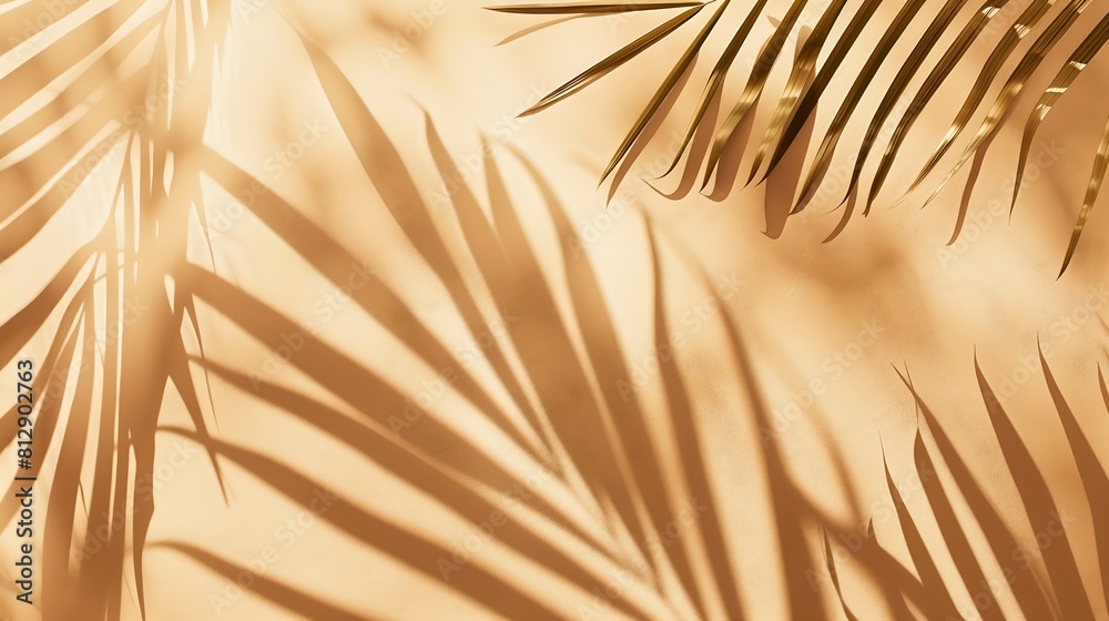 Aufkleber warm brown and beige summer color background with tropical palm shadow two trend pastel paper and ex