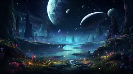 fantasy dark landscape of magical environment.