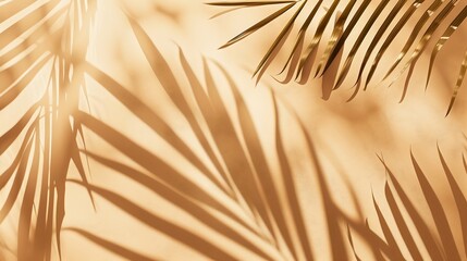 Obraz premium Warm brown and beige summer color background with tropical palm shadow Two trend pastel paper and exotic plant shade layout Minimal flat lay with leaf silhouette overlay : Generative AI