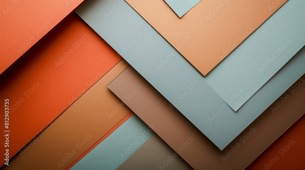 Poster from above layout of colorful cardboard sheets in brown and grey shades : generative ai