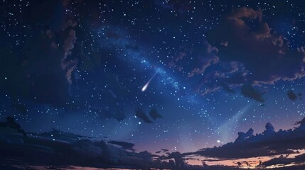 A starry night sky with a shooting star