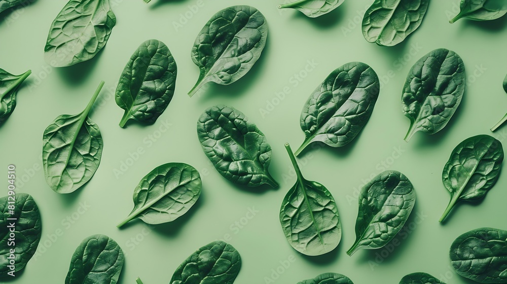 Poster creative layout made of spinach flat lay food concept macro concept : generative ai