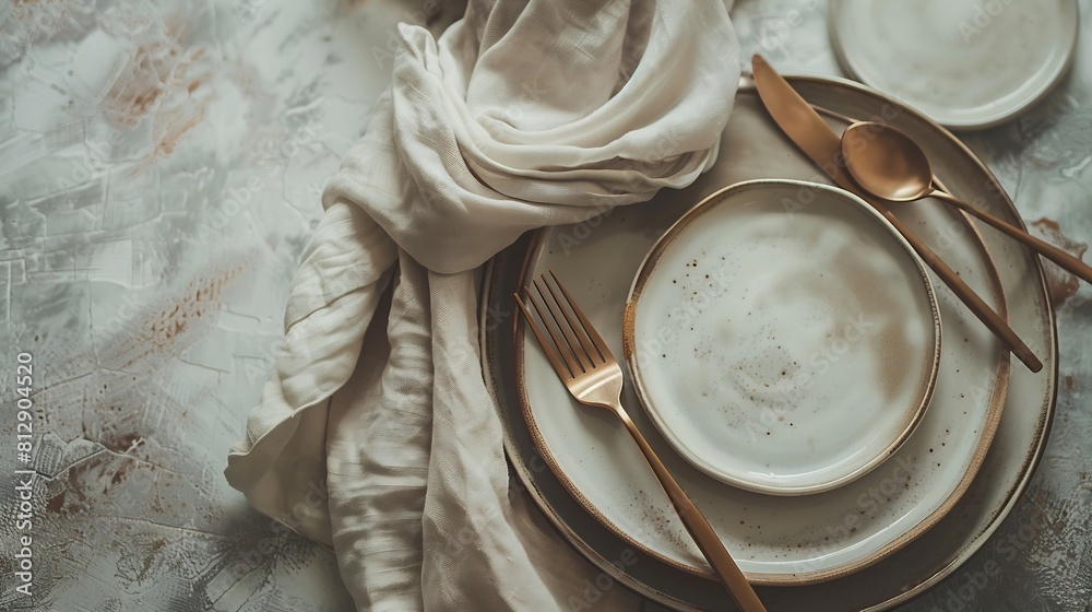 Aufkleber from above sophisticated easter table setting featuring stacked ceramic plates rose gold cutlery and