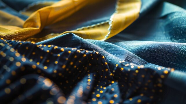 paper layout of sewing patterns of dress on dark fabric : Generative AI
