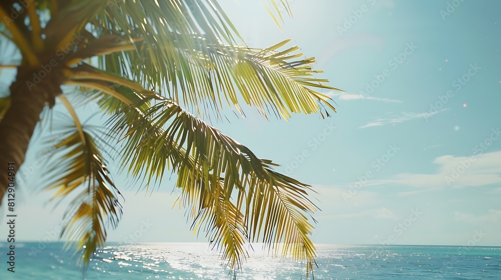 Aufkleber beautiful sea view with palm tree on sunny day : generative ai