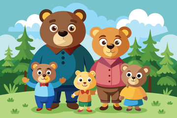 Naklejka premium Three bears, possibly a mother, father, and baby, standing side by side, Bear family Customizable Cartoon Illustration