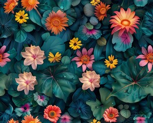 Capture the essence of mindful gardening with an eye-level angle Show vibrant flowers, intricate leaves, and a serene atmosphere in a watercolor painting style