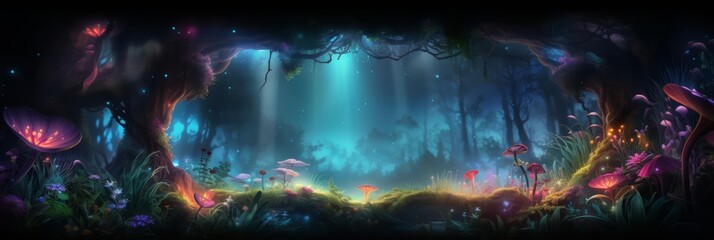 Show Colorful Glow HUD icon of a lush garden, depicting the beauty of nature, with very blurry backdrop of a peaceful forest