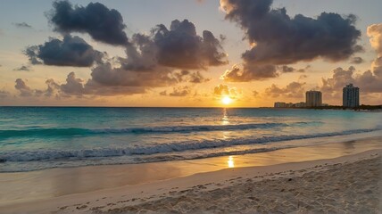 Obraz premium Sunset over the beach in evening view