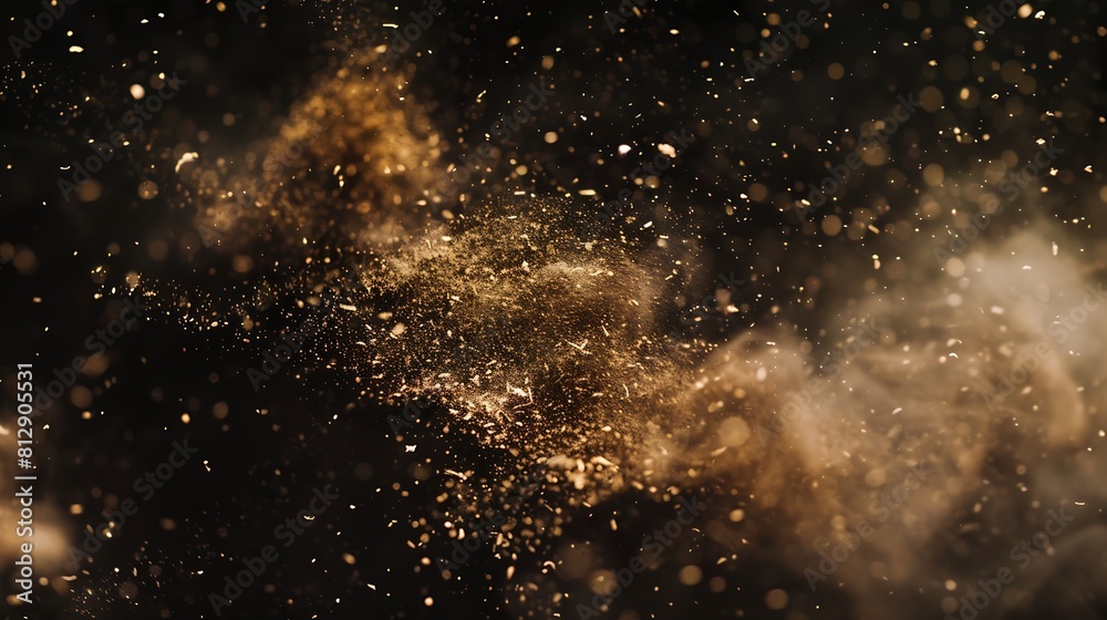 Leinwandbilder dust and wood chips on a black background dirt particles fly in the air layout for design some dust 