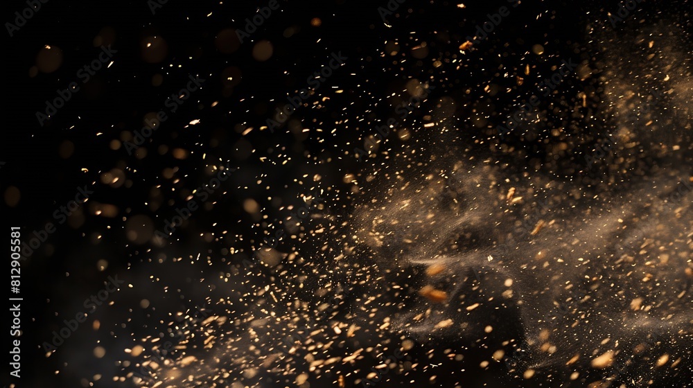 Leinwandbilder dust and wood chips on a black background dirt particles fly in the air layout for design some dust 