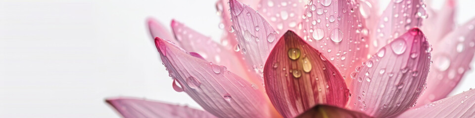 Delicate Pink Lotus Flower with Dewdrops Close Up