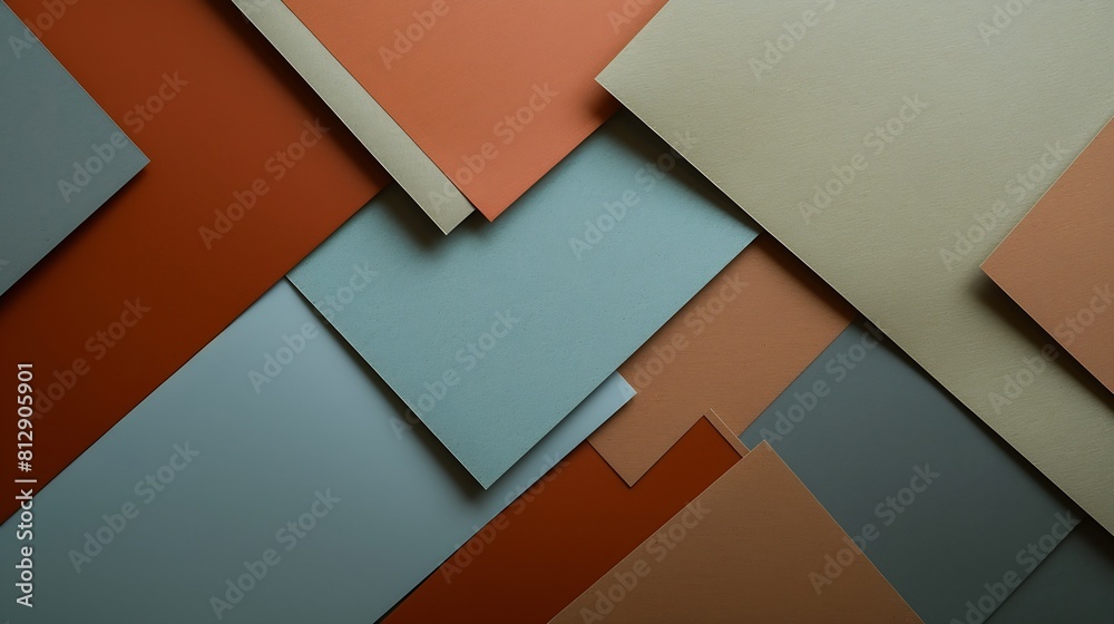 Aufkleber from above layout of colorful cardboard sheets in brown and grey shades : generative ai