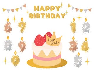 誕生日_ケーキと数字キャンドル(金銀銅)