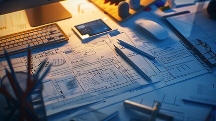 ux Graphic designer creative  sketch planning application process development prototype wireframe for web mobile phone  User experience concept : Generative AI