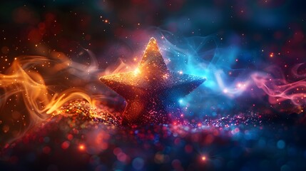 Fototapeta premium Ethereal Celestial Star in Radiant Holiday Atmosphere description This vibrant and captivating image depicts a stylized glowing Christmas star set