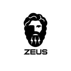 Zeus logotype.  Zeus logo with lightning bolt beard pictorial. Greece god mythology logo.
