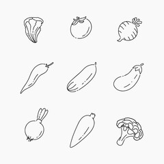 Vegetables doodle line vector illustration