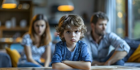 Stressed parents dealing with a stubborn upset child having a tantrum. Concept Parenting, Tantrums, Stress Management, Family Dynamics, Emotional Regulation