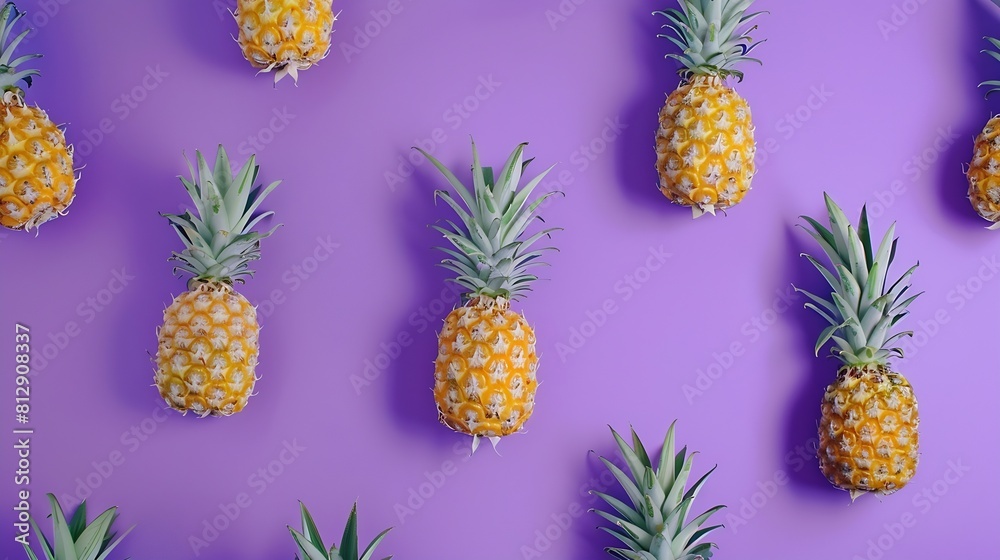 Poster creative layout made of pineapple on the purple background flat lay food concept macro concept : gen