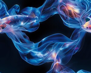 Dive into innovation by infusing your project with the electrifying beauty of bioluminescent marine wildlife reimagined through a cubist lens Transform the fluid movements of under