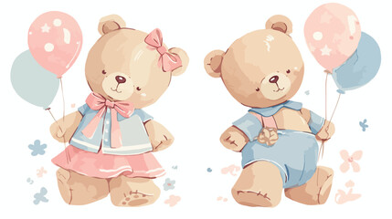 Hand drawn teddy bears for baby shower sketch vecto