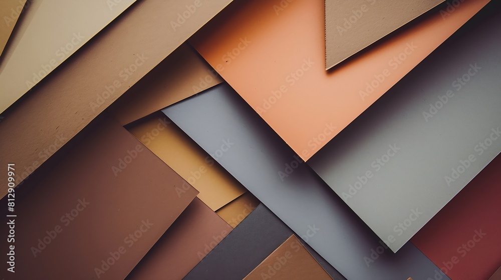 Poster From above layout of colorful cardboard sheets in brown and grey shades : Generative AI