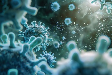 Nano Technology Macro Close-Up Nanobot Attacking Bacteria Virus Cells,Scientific Nanobot Battle Against Pathogens