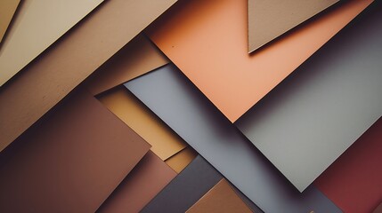 From above layout of colorful cardboard sheets in brown and grey shades : Generative AI